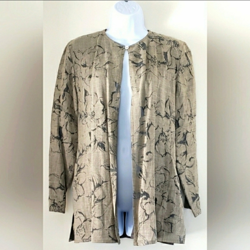 Vintage 90s Linda Allard Ellen Tracy Jacket Petite 4 Open Front Green Gray CL6